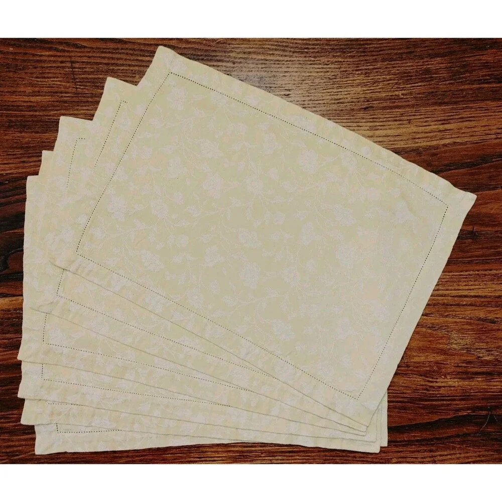 VTG Yellow With Cream Vine Design Placemats Set Of 6, 12